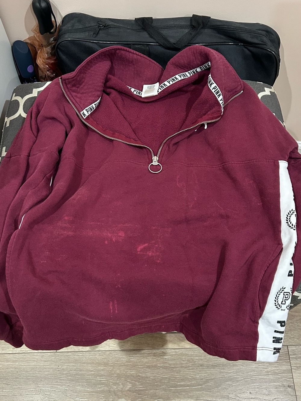 Victoria's Secret PINK Half-Zip Pullover - Burgundy with White Trim